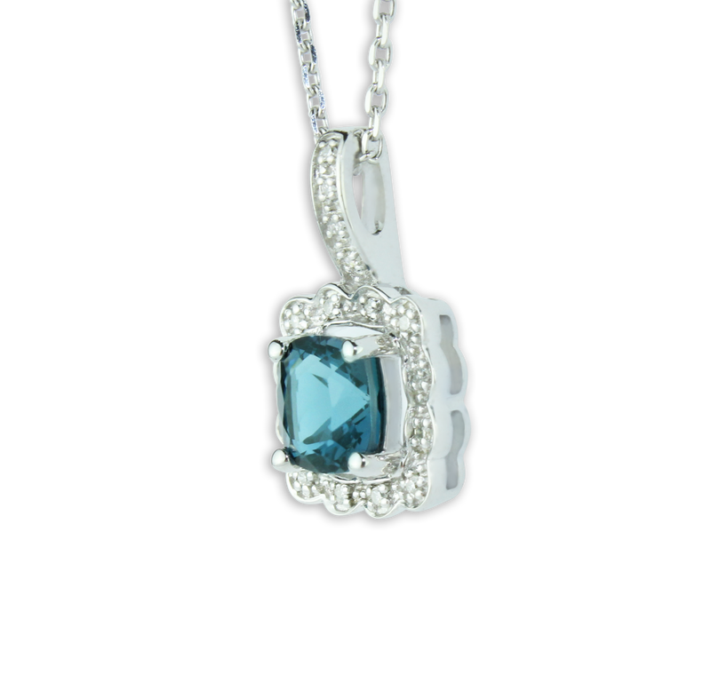 Breathtaking London Blue Topaz and 1/20 carat Diamond Pendant in Sterling  Silver (925)