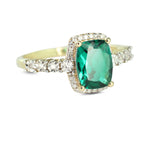 Heartland By Beverley Mitchell 10K Yellow Gold Diamond and Cushion Cut Created Columbian Green Emerald Ring