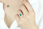 Heartland By Beverley Mitchell 10K Yellow Gold Diamond and Cushion Cut Created Columbian Green Emerald Ring