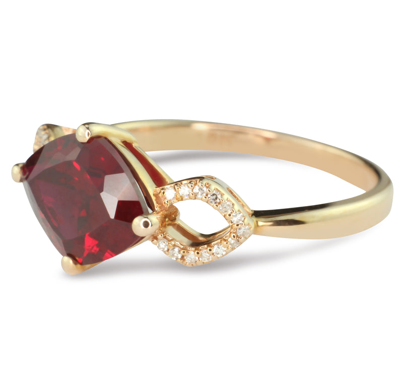 10K Rose Gold Natural Diamond and Special Cut Ruby Split Shank Ring