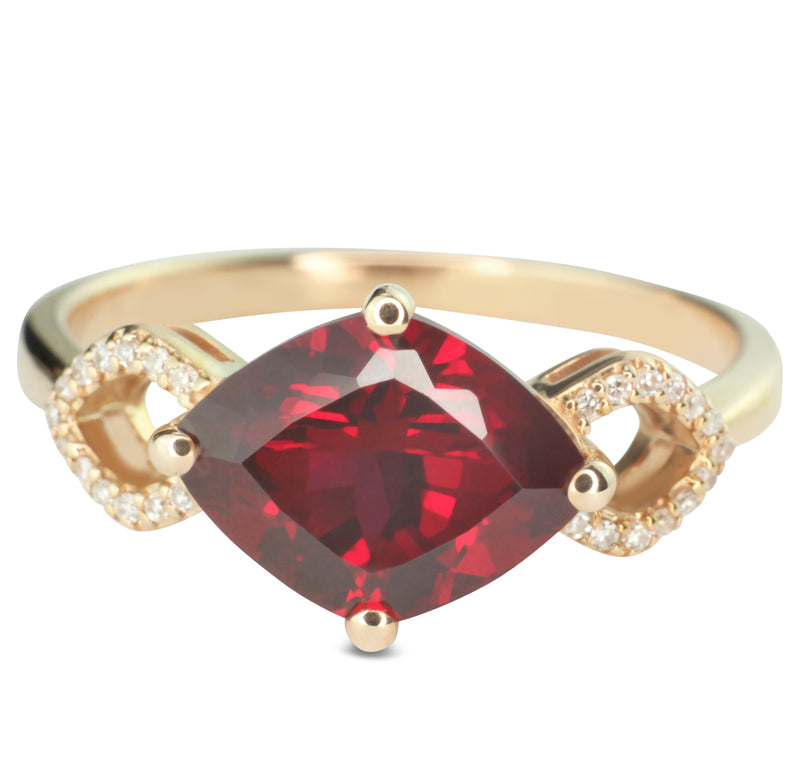 10K Rose Gold Natural Diamond and Special Cut Ruby Split Shank Ring