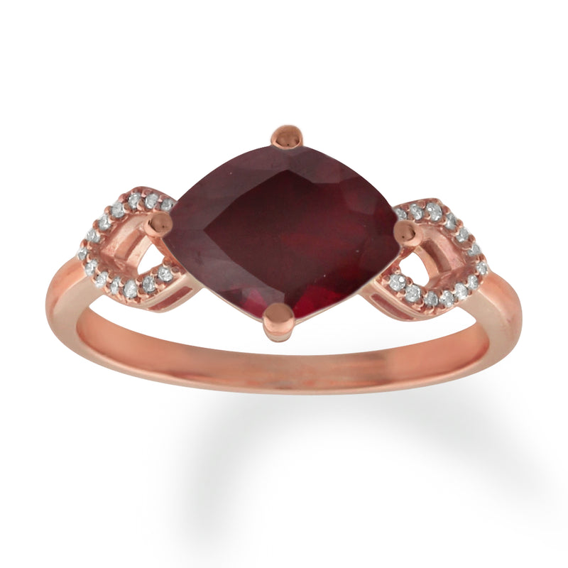 10K Rose Gold Natural Diamond and Special Cut Ruby Split Shank Ring