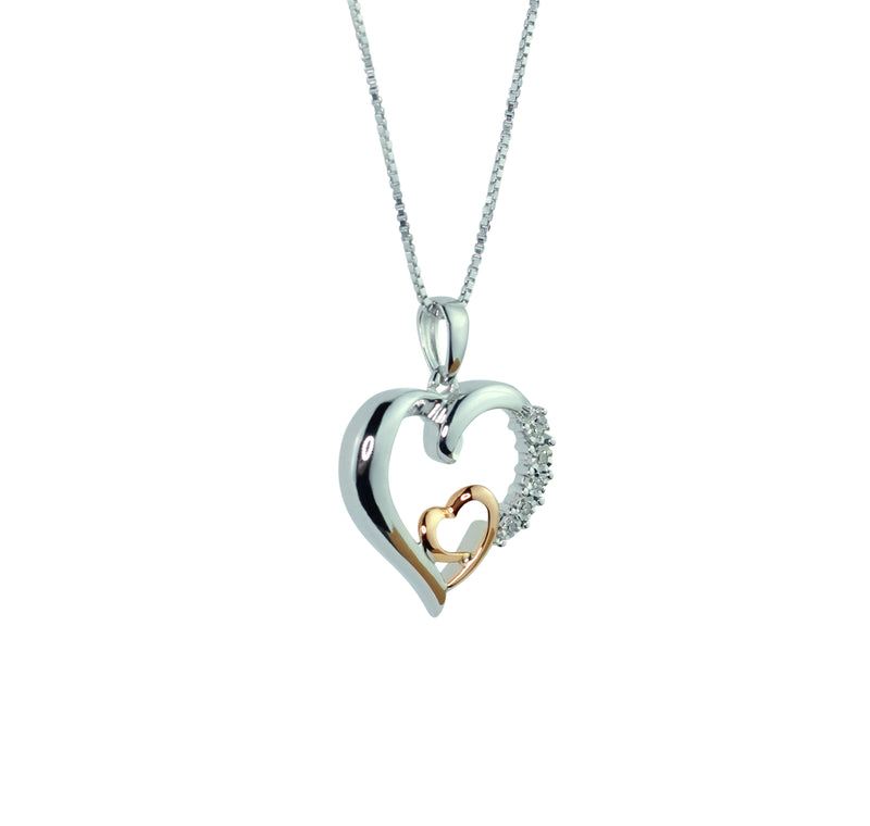 Heartland 10K Rose Gold and .925 Sterling Silver Diamond Accented Double Heart Pendant