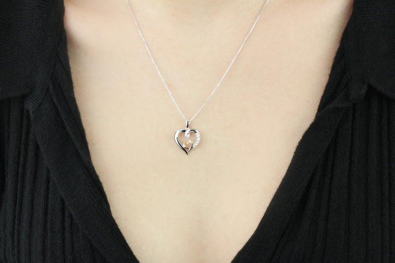 Heartland 10K Rose Gold and .925 Sterling Silver Diamond Accented Double Heart Pendant