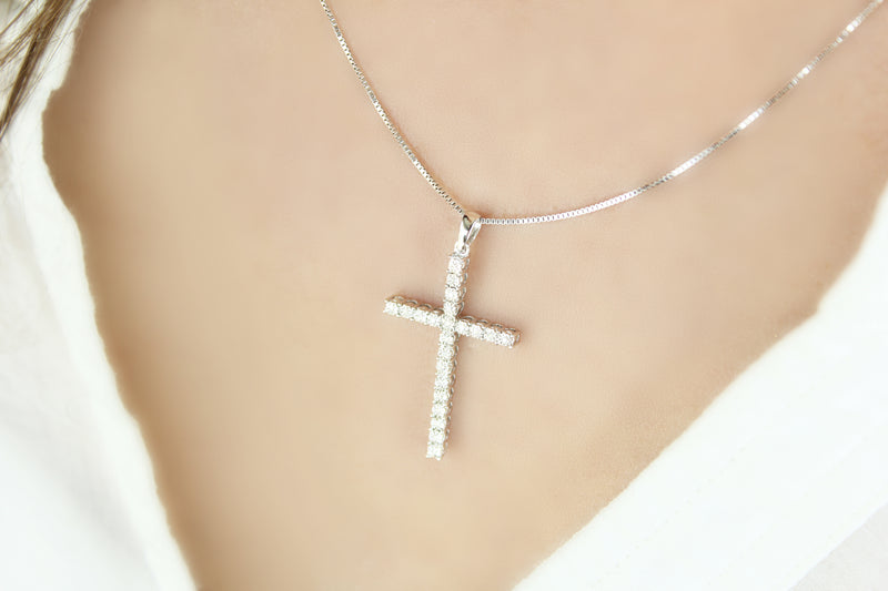 Diamond Latin Stylish Cross in Pure 925 Silver Pendant