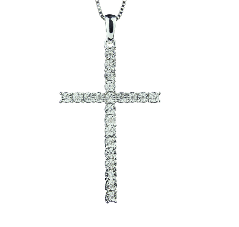 Diamond Latin Stylish Cross in Pure 925 Silver Pendant