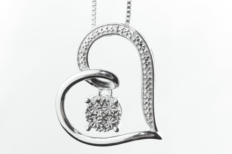 Heartland Diamond Cluster Heart Pendant Necklace In .925 Sterling Silver