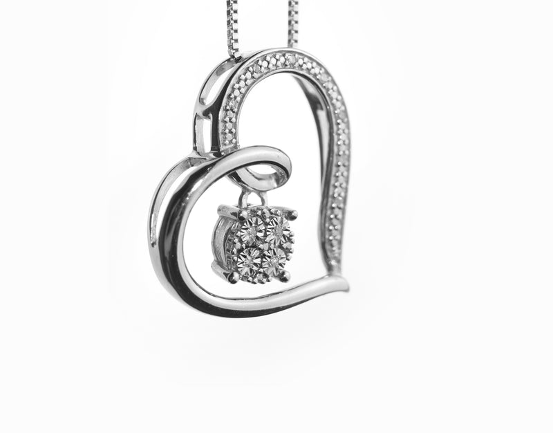 Heartland Diamond Cluster Heart Pendant Necklace In .925 Sterling Silver