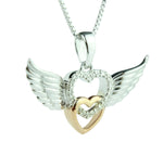 Heartland 10K Rose Gold and .925 Sterling Silver Diamond Accented Double Interlocking Hearts with Wings Pendant