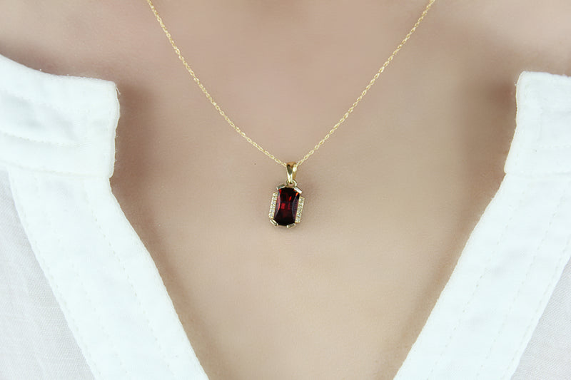 Heartland 10K Yellow Gold Diamond and Garnet Gemstone Pendant Necklace