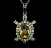 Heartland Diamond Accented Peridot and Citrine Turtle Halo Pendant In .925 Sterling Silver Necklace