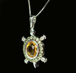 Heartland Diamond Accented Peridot and Citrine Turtle Halo Pendant In .925 Sterling Silver Necklace