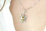 Heartland Diamond Accented Peridot and Citrine Turtle Halo Pendant In .925 Sterling Silver Necklace