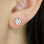 .925 Sterling Silver Diamond Accented Seven Stone Floral Cluster Stud Earrings (H Color, I2 Clarity)