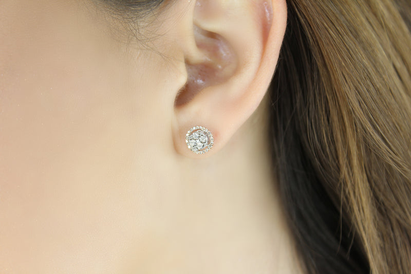 10K Rose and White Gold 1/4 Cttw Diamond Round Cluster Halo Stud Earrings (H Color, I2 Clarity)