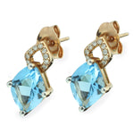 10K Rose Gold Earrings Featuring Natural Diamonds & Blue Topaz