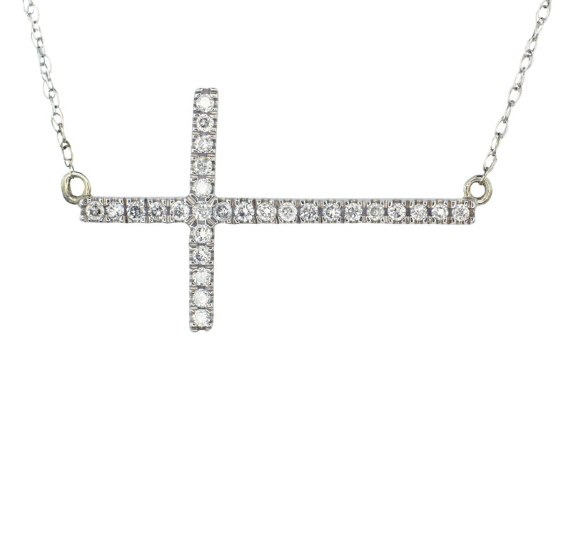 Heartland By Beverley Mitchell 10K White Gold Genuine Diamond Cross Necklace 1/6 carat