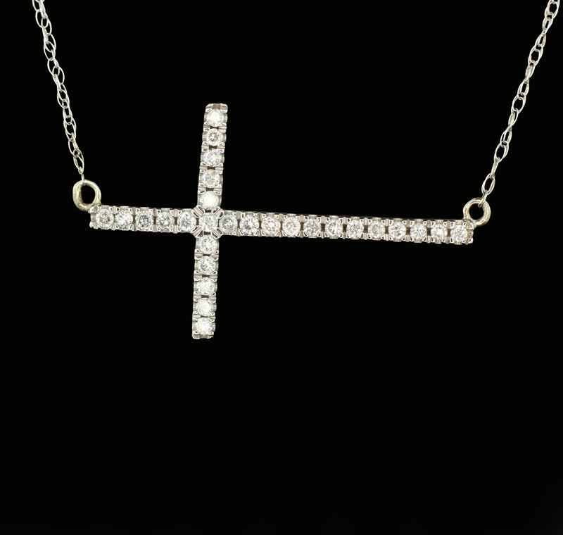 Heartland By Beverley Mitchell 10K White Gold Genuine Diamond Cross Necklace 1/6 carat