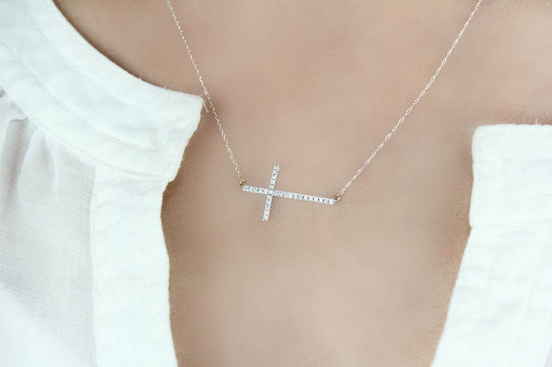 Heartland By Beverley Mitchell 10K White Gold Genuine Diamond Cross Necklace 1/6 carat