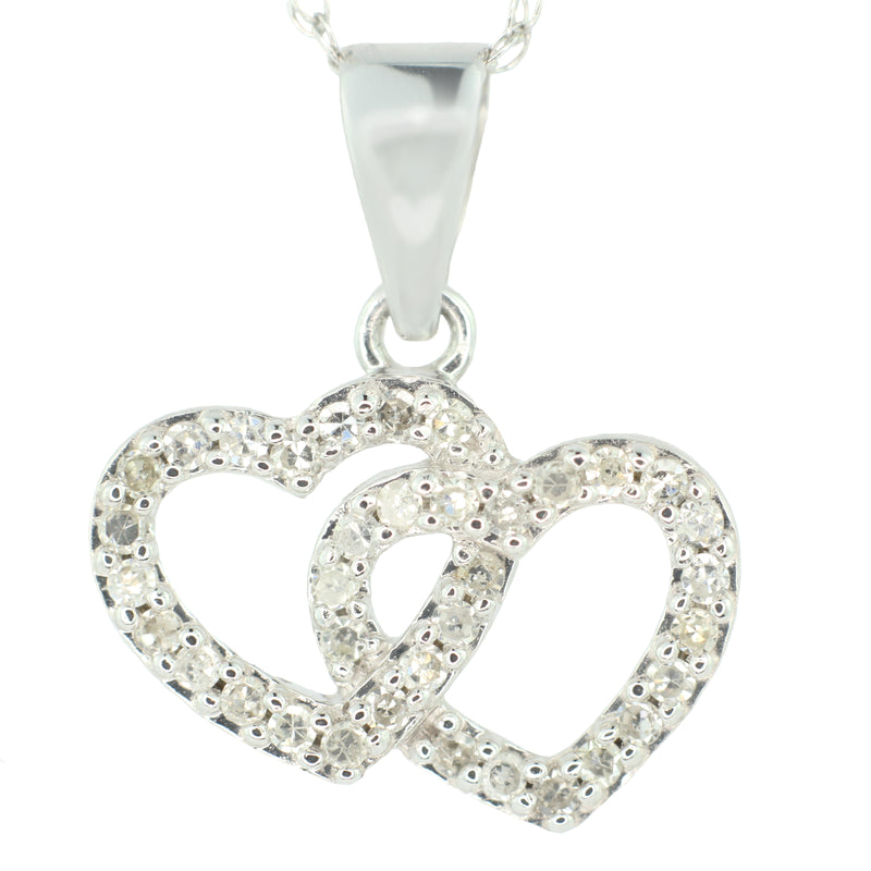 Heartland 10K White Gold 1/8 Cttw Diamond Double Interlocking Hearts Pendant