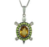 Heartland Diamond Accented Peridot and Citrine Turtle Halo Pendant In .925 Sterling Silver Necklace