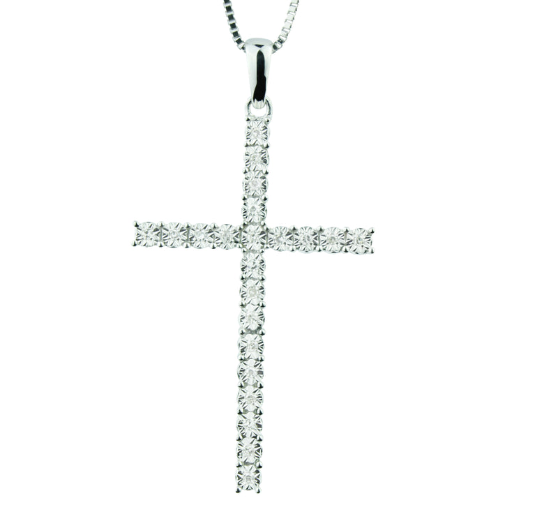 Diamond Latin Stylish Cross in Pure 925 Silver Pendant