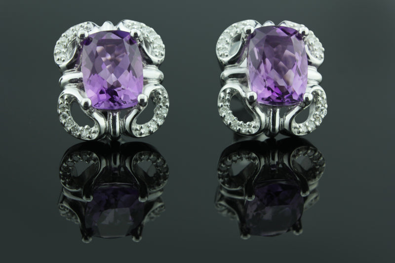 Elegant 1/15 cttw Diamond And Amethyst Earrings in 925 Sterling Silver, Featuring 40 Sparkling Diamonds