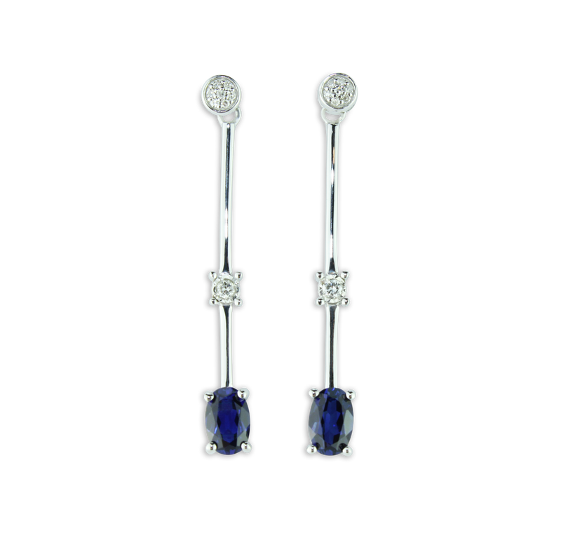 Delicate and Stylish Created Blue Sapphire With 1/15 cttw Diamonds Drop Earrings , Sterling Silver 925