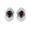 6mm Cushion Cut Garnet Gemstone Earrings Featuring White Sapphires, 925 Sterling Silver Post Earrings