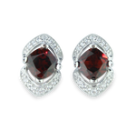 6mm Cushion Cut Garnet Gemstone Earrings Featuring White Sapphires, 925 Sterling Silver Post Earrings