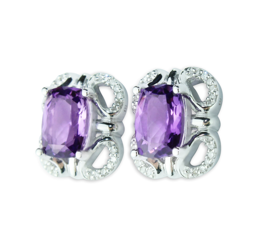 Elegant 1/15 cttw Diamond And Amethyst Earrings in 925 Sterling Silver, Featuring 40 Sparkling Diamonds