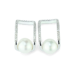 Classic 1/20 cttw Diamond & Freshwater Pearl Post Earrings in 925 Sterling Silver.