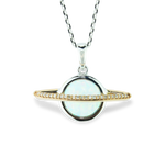 Gorgeous Created Opal Sphere, Planet, Orb, Ringed By Brilliant Diamonds (1/20cttw), Very Trendy, 10K Gold Pendant