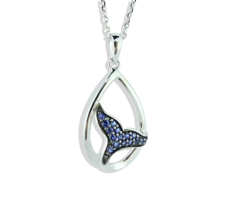 Elegant Whale / Dolphin Tail Pendant with stunning London Blue Topaz in Sparkling Sterling Silver (925)