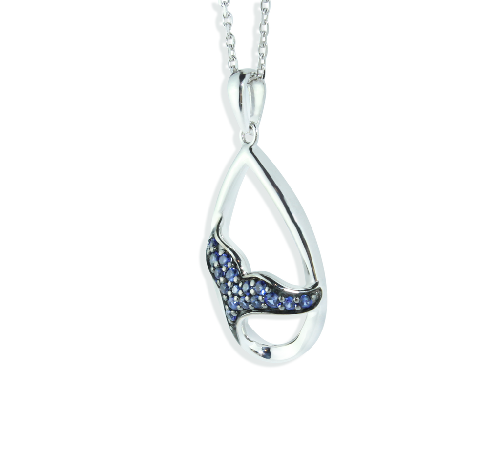 Elegant Whale / Dolphin Tail Pendant with stunning London Blue Topaz in Sparkling Sterling Silver (925)