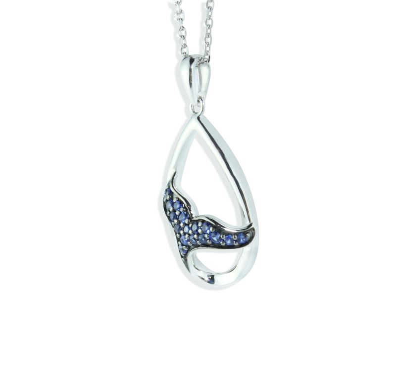 Elegant Whale / Dolphin Tail Pendant with stunning London Blue Topaz in Sparkling Sterling Silver (925)