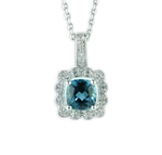 Breathtaking London Blue Topaz and 1/20 carat Diamond Pendant in Sterling Silver (925)