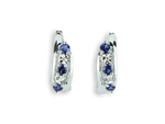 Exquisite Gemstone Cuff Earrings Featuring 4 Sparkling Diamonds and 6 Stunning Blue Ceylon Created Sapphires in 10K White Gold