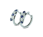 Exquisite Gemstone Cuff Earrings Featuring 4 Sparkling Diamonds and 6 Stunning Blue Ceylon Created Sapphires in 10K White Gold