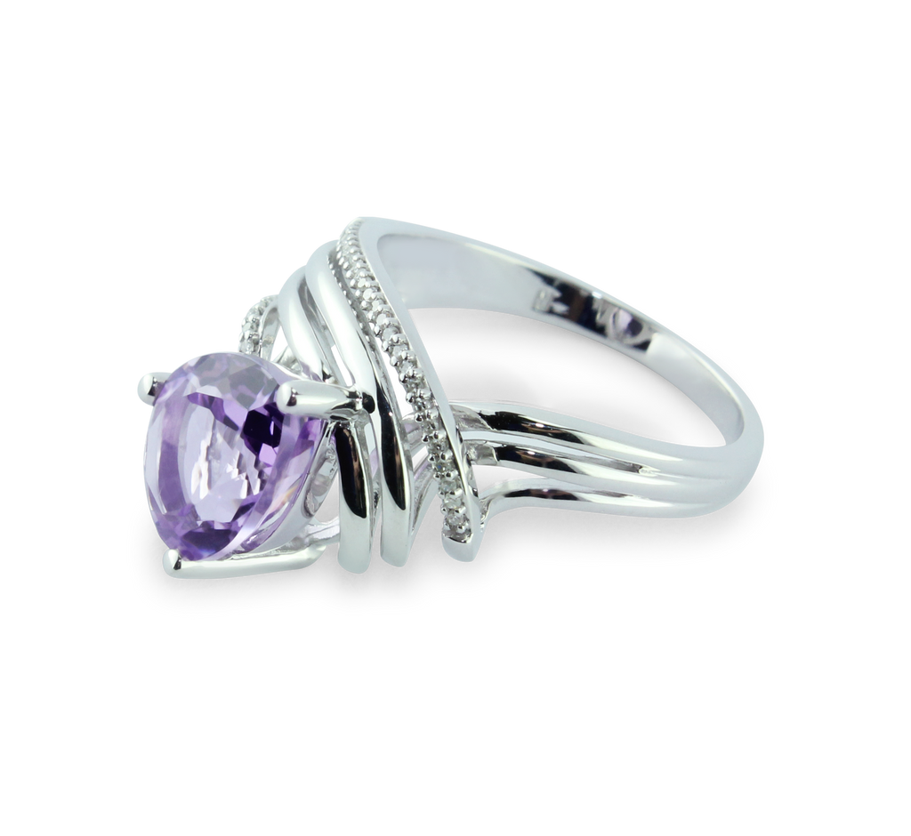 Stunning 1/15 cttw Diamond & Pink Amethyst Gemstone Ring in 925 Sterling Silver With 33 Diamonds