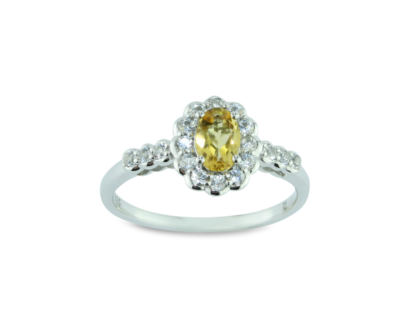 Elegant Citrine & White Created Sapphire Ring in 925 Sterling Silver