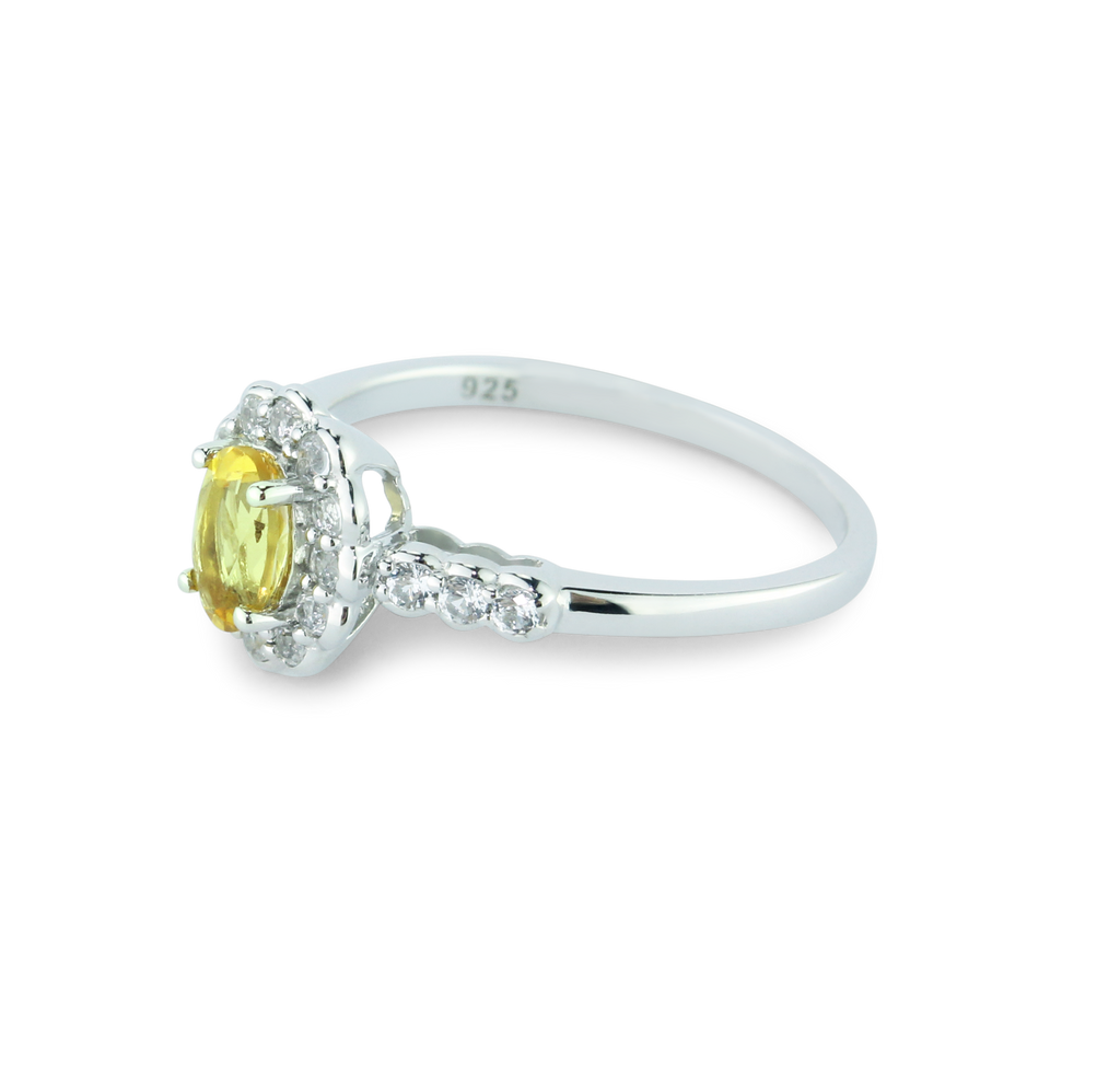 Elegant Citrine & White Created Sapphire Ring in 925 Sterling Silver