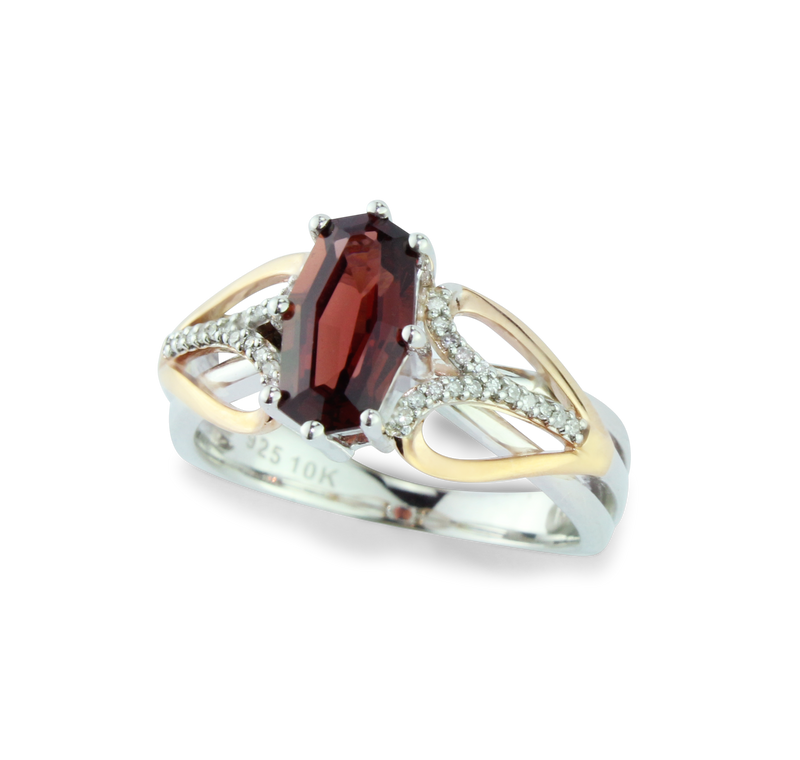 Diamond (1/15 cttw) & Garnet Gemstone Ring in 10K Rose (Pink) Gold And 925 Sterling Silver, Featuring 32 Diamonds