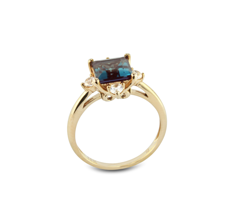 Stunning Created Alexandrite and Created White Sapphire Ring Set In Elegant 10K Rose (Pink) Gold