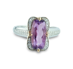 Breathtaking Pink Amethyst Ring With 34 Sparkling Diamonds (1/8 carat) set in Sterling Silver (925) and 10K Rose (Pink) Gold