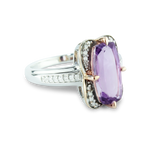 Breathtaking Pink Amethyst Ring With 34 Sparkling Diamonds (1/8 carat) set in Sterling Silver (925) and 10K Rose (Pink) Gold