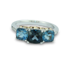 Gorgeous London Blue Topaz & Swiss Blue Topaz Ring, 3 Large Gems, 10 Brilliant Diamonds, 10K Rose Gold & 925 Sterling Silver, Heart Design