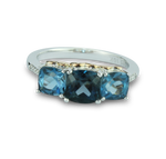 Gorgeous London Blue Topaz & Swiss Blue Topaz Ring, 3 Large Gems, 10 Brilliant Diamonds, 10K Rose Gold & 925 Sterling Silver, Heart Design