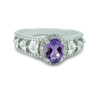 Sparkling Oval Amethyst Gemstone and 1/15 cttw Diamond Ring &  In 925 Sterling Silver, With Heart Design And 32 Diamonds