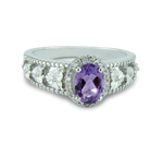 Sparkling Oval Amethyst Gemstone and 1/15 cttw Diamond Ring &  In 925 Sterling Silver, With Heart Design And 32 Diamonds